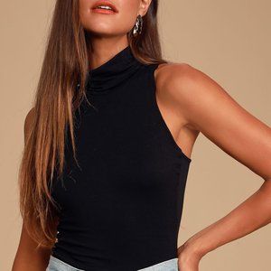 Lulus Alive and Kicking Black Sleeveless Turtleneck Top